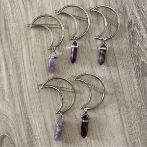 Silver and Purple Crescent Moon Hair Clips